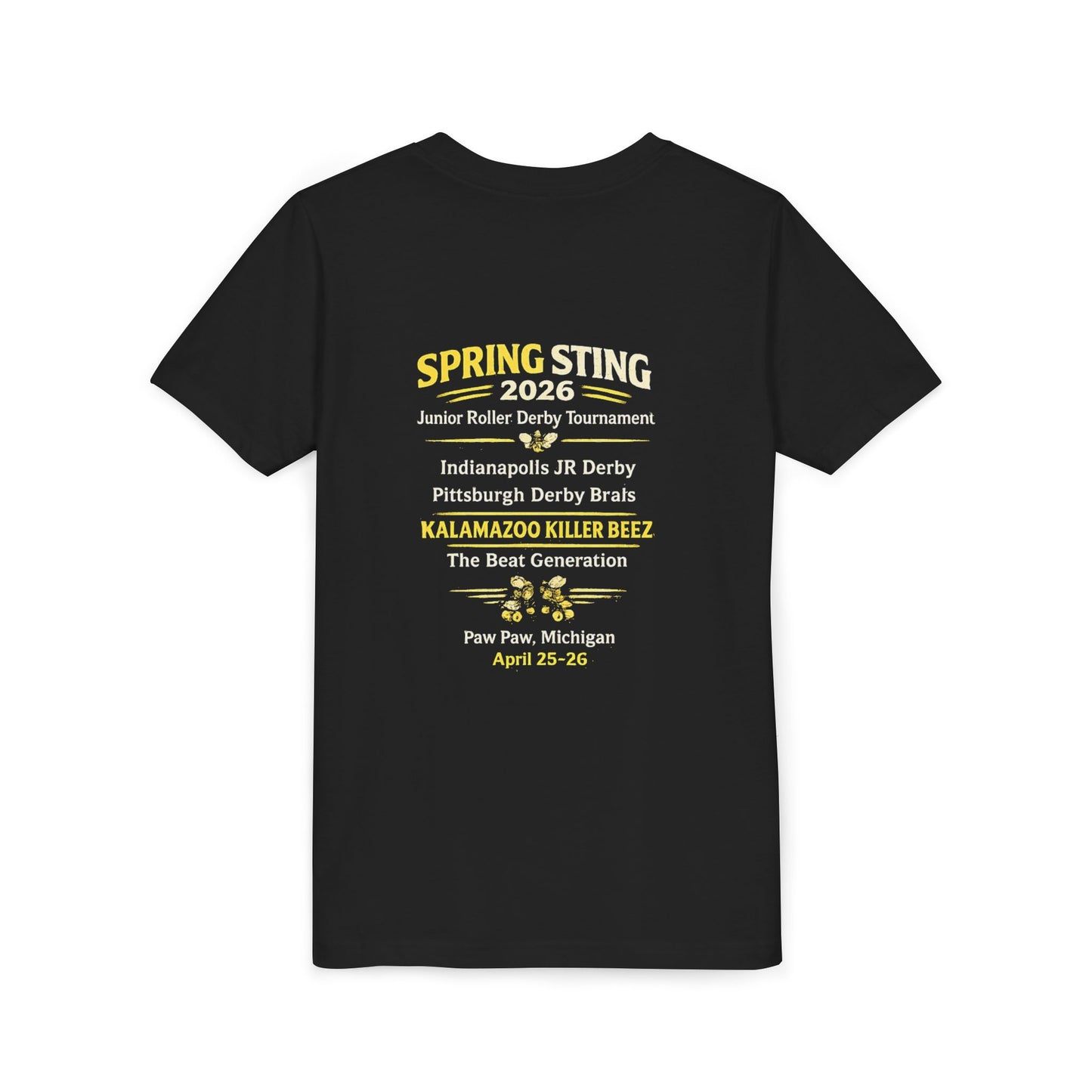 Youth Tee — Spring Sting 2026 Junior Roller Derby Kalamazoo (April 25–26)