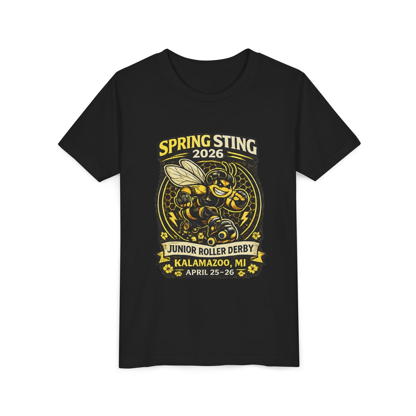 Youth Tee — Spring Sting 2026 Junior Roller Derby Kalamazoo (April 25–26)